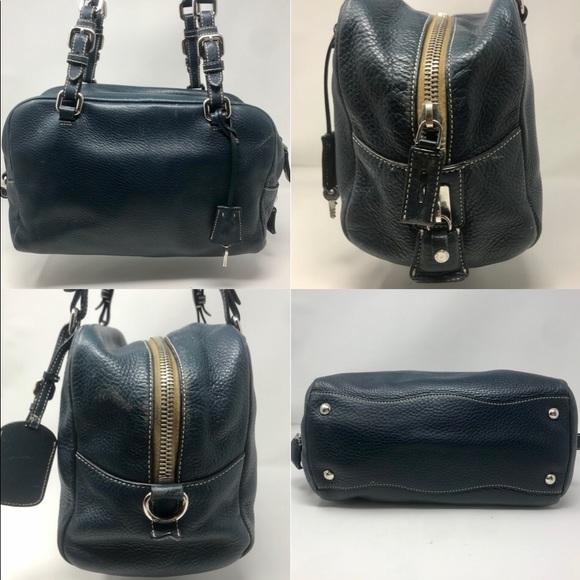 Prada Blue Vitello Daino Embossed Leather Satchel - Picture 3 of 8